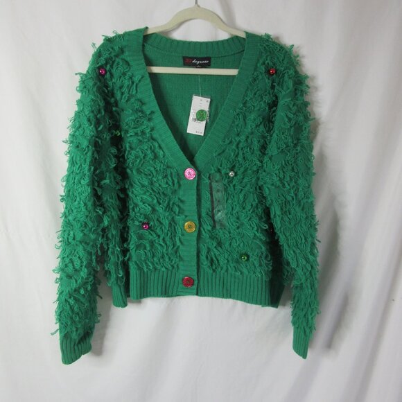 Christmas Tree Cardigan Sweater 33 Degrees Loopy Ornaments Green Size XL NWT - Picture 10 of 10